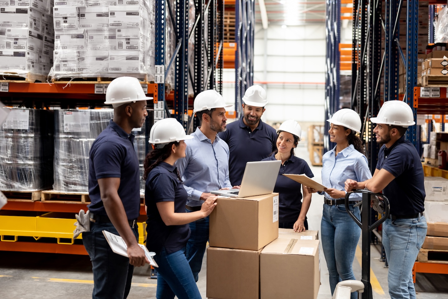 Industrial workers wearing hard hats