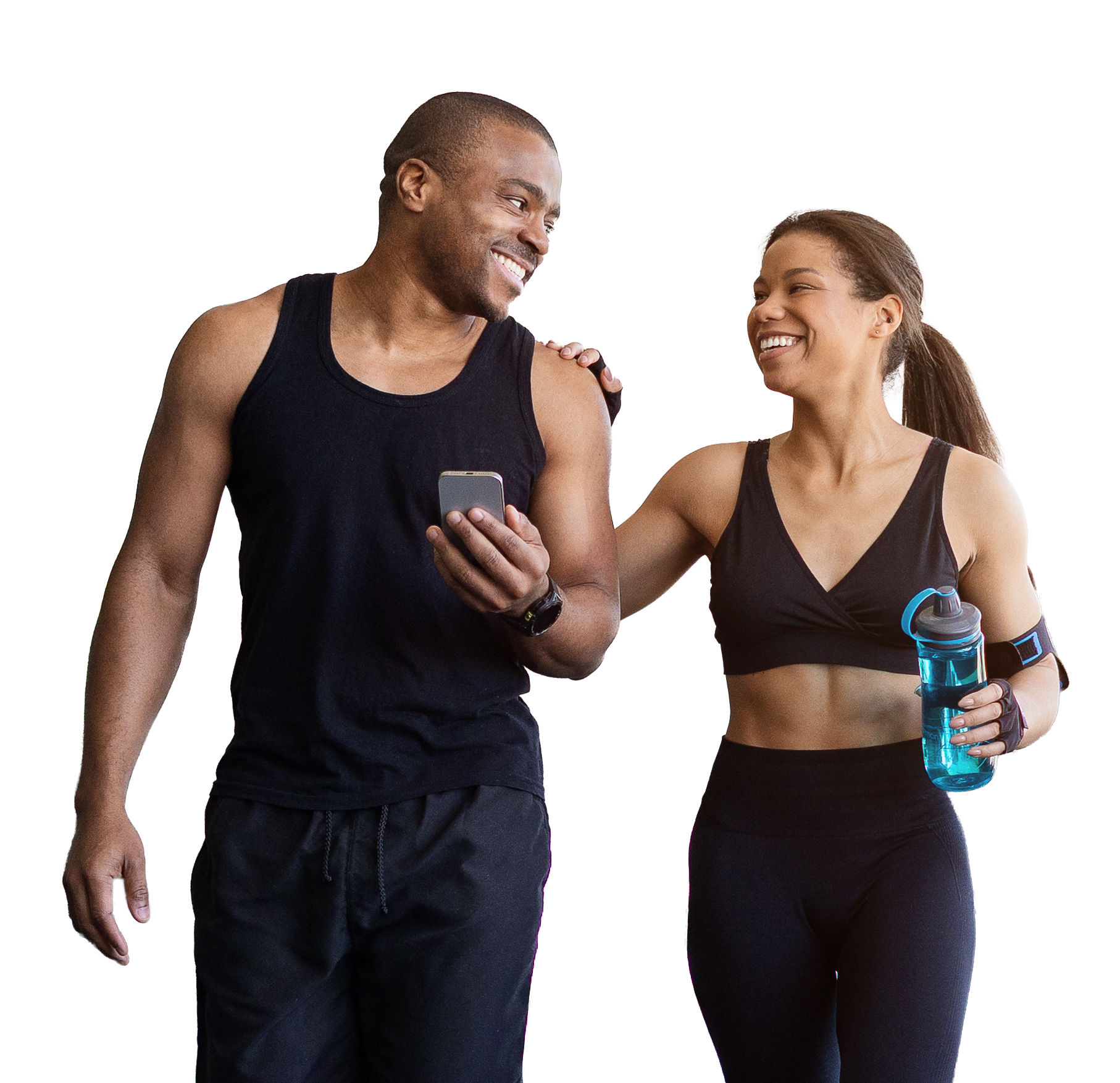 Man and woman walking wearing gym attire